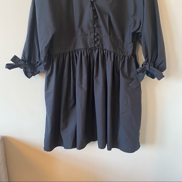 Asos Design Cotton Poplin Button Detail Mini Smock Dress with Tie Sleeves - Picture 8 of 10